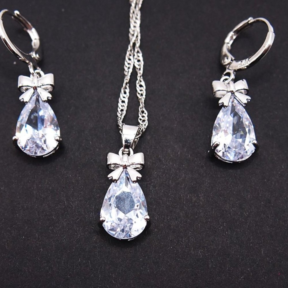 ⭐Bundle Sale⭐ 4Pc. Waterdrop Diamond Earrings and Necklace Set Sterling Silver - Picture 2 of 7